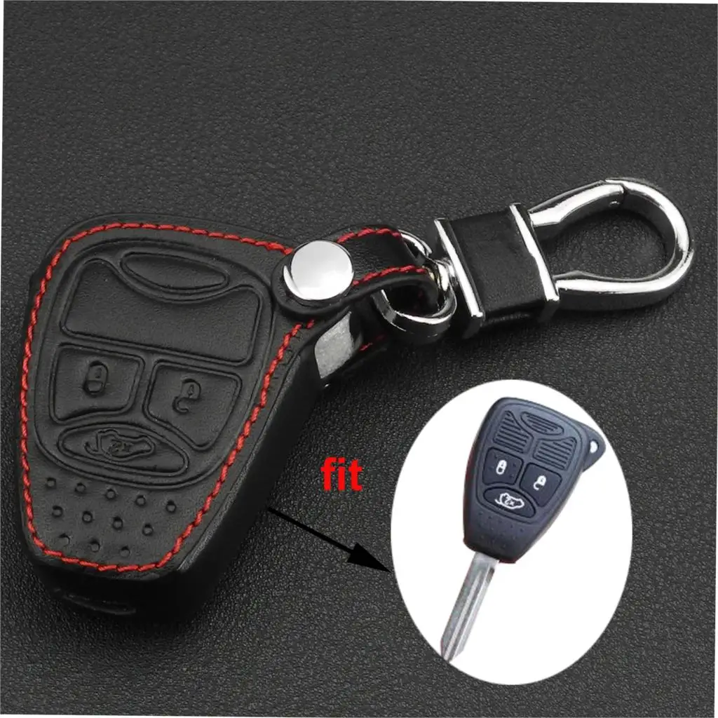 

3 Button Leather key Cover Case for CHRYSLER 300 PT Cruiser Sebring Dodge Caliber Nitro Jeep Compass Liberty Remote Fob Key