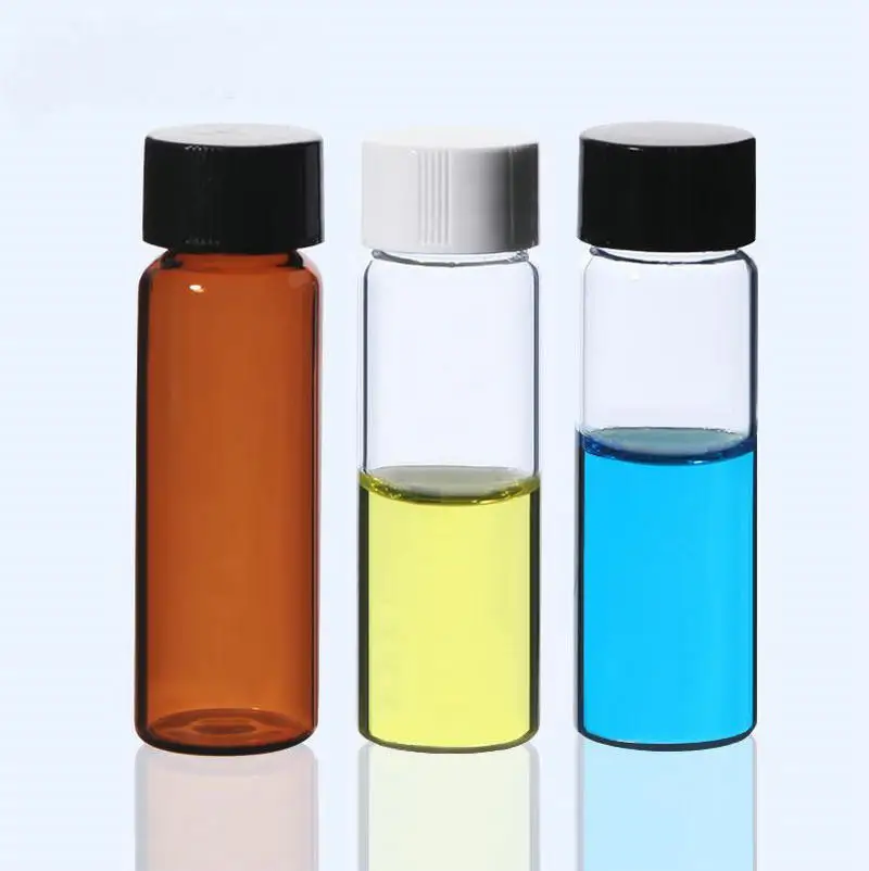 

20pcs/pack 3ml 5ml 10ml 15ml 30ml 40ml 50ml (Clear/ brown) Glass Seal Bottle Reagent Sample Vials With Plastic Lid Screw Cap