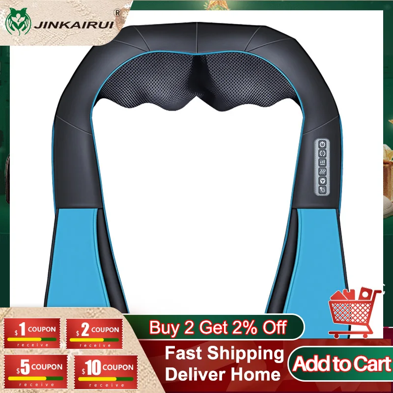 JinKaiRui U Shape Electrical Neck Massager Shawl Roller Heat Massage Electric Pain Neck and Shoulder Multi-function Massagem