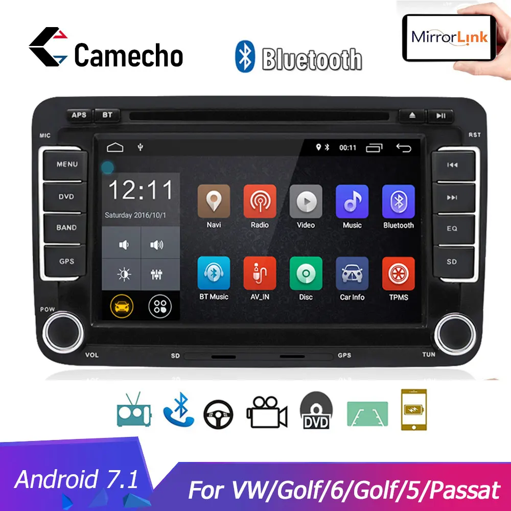 Best Camecho Android 7.1 Car Multimedia player 2Din Car Radio Audio For VW/Golf/6/Golf/5/Passat/Jetta/T5/ EOS/POLO/Touran/SEAT/Sharan 0