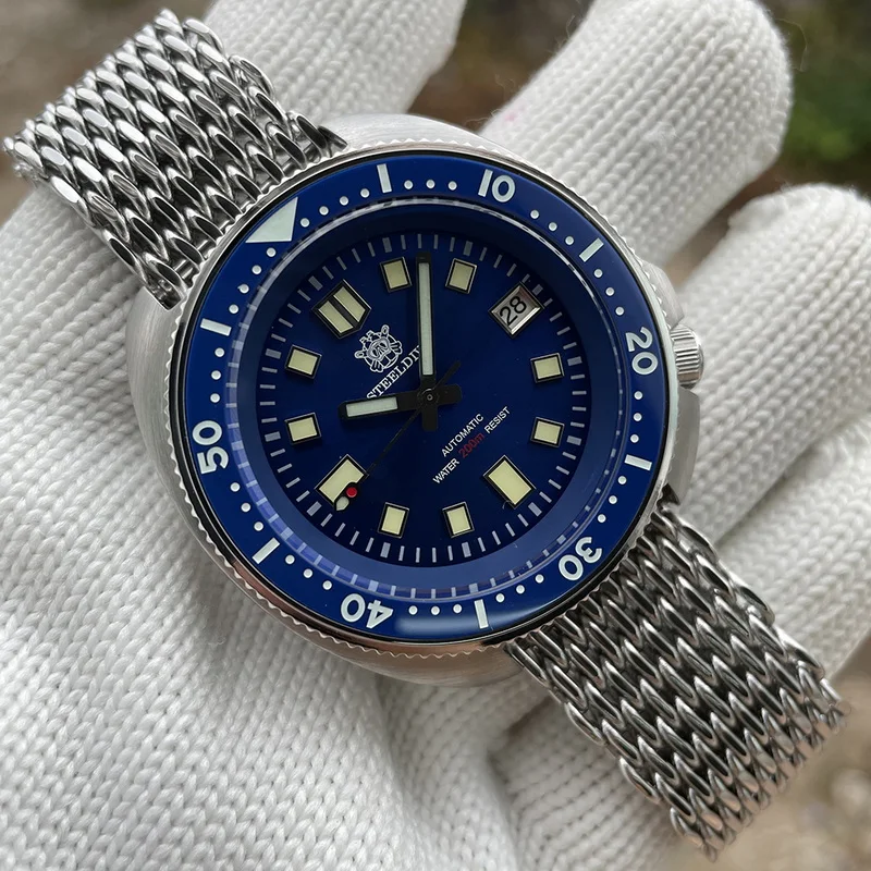 

STEELDIVE Mens Dive Watches 200m Waterproof Automatic Mechanical Wristwatch Luminous Sapphire NH35 Ceramic Bezel Mesh Steel Band