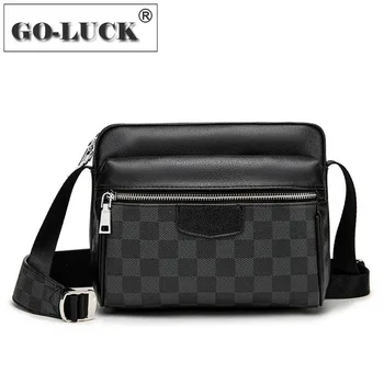 

GO-LUCK Brand Men Messenger Bag Microfiber Synthetic Leather Men's Crossbody Shoulder Bags Fashion Casual Chess Plaid Design