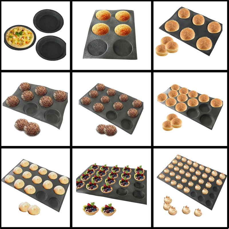 Силиконовые круглые формы для хлеба из стекловолокна, различные формы для гамбургеров и печенья, черные пористые формы для пирожных и пирожных, антипригарные Инструменты для выпечки