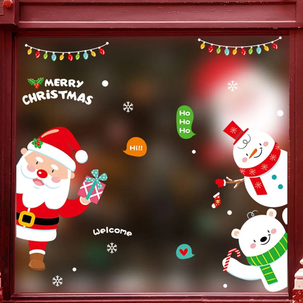 Merry Christmas стикер на стену s Мультфильм Снеговик Санта для витрины, стекла украшение, наклейки из ПВХ Рождество Домашний декор настенные наклейки