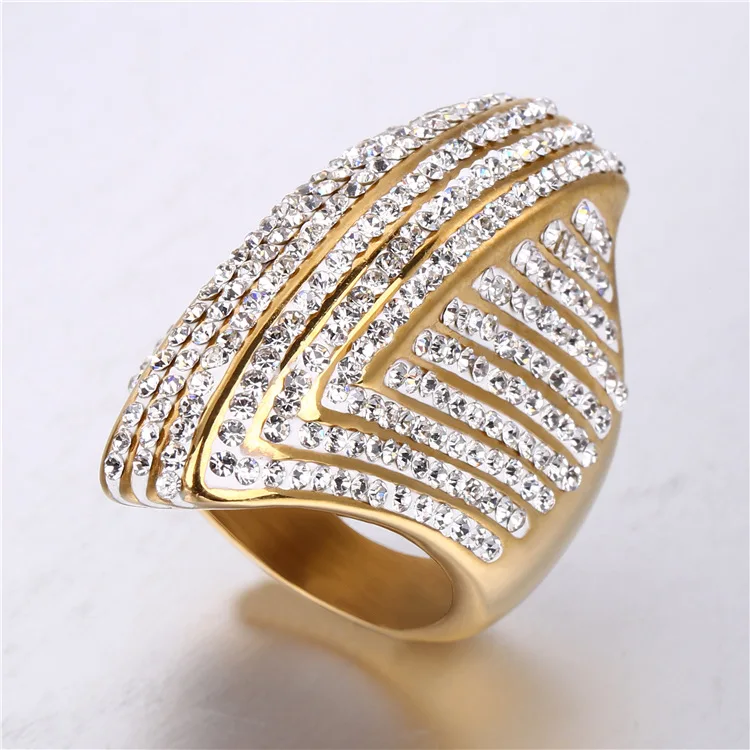 

New argil finger ring high quality jewelry gold color titanium steel casting crystal rings for women free shipping