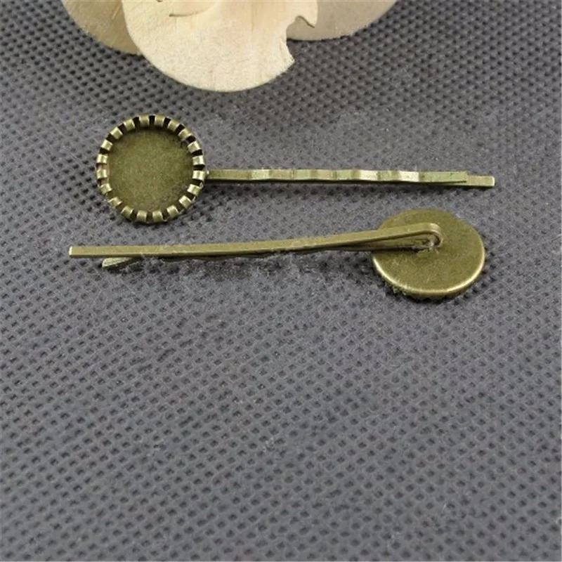 

50pcs/lot Vintage Bronze Hair Pin Cabochon Base 14mm Inner Size Glass Cameo Settings DIY Jewelry Accessories