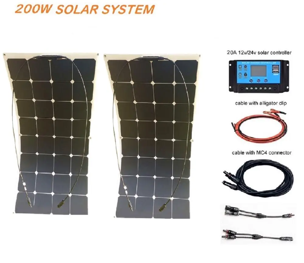 RG 200W Гибкая солнечная панель 12V 24v контроллер + 20A энергетическая система для