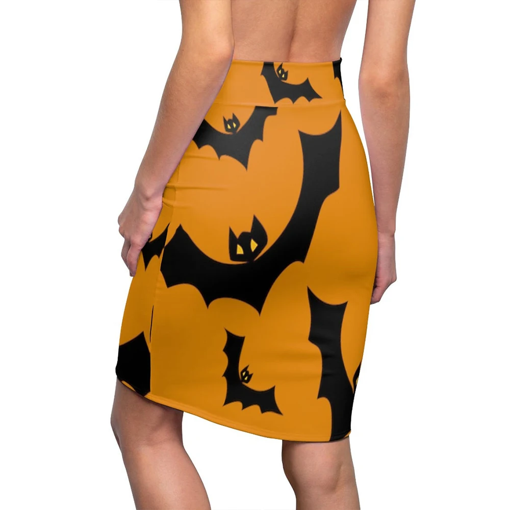

Women Halloween Clothing Above Knee Slim Skirt Ladies Bat Printed Bodycon Skirt Pumpkin Printed Female Skirt Halloween dress up