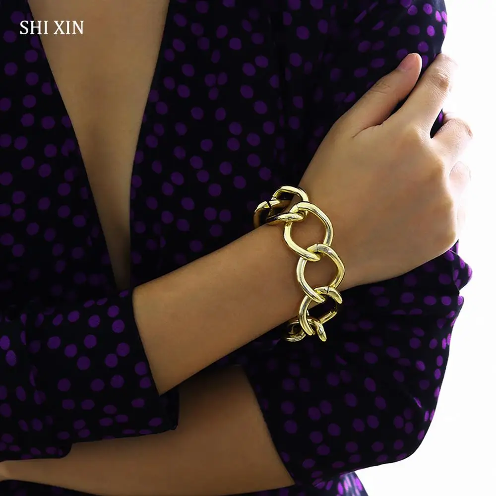 SHIXIN хип-хоп преувеличенные массивные браслеты-цепочки, браслеты,, модный очаровательный браслет для женщин, Панк Золотой/Серебряный женский браслет