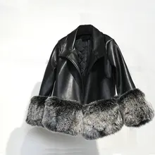 Модные женские осенние зимние Короткие Куртки из искусственной кожи с искусственным лисьим мехом, роскошная Качественная верхняя одежда из искусственной кожи в стиле пэчворк