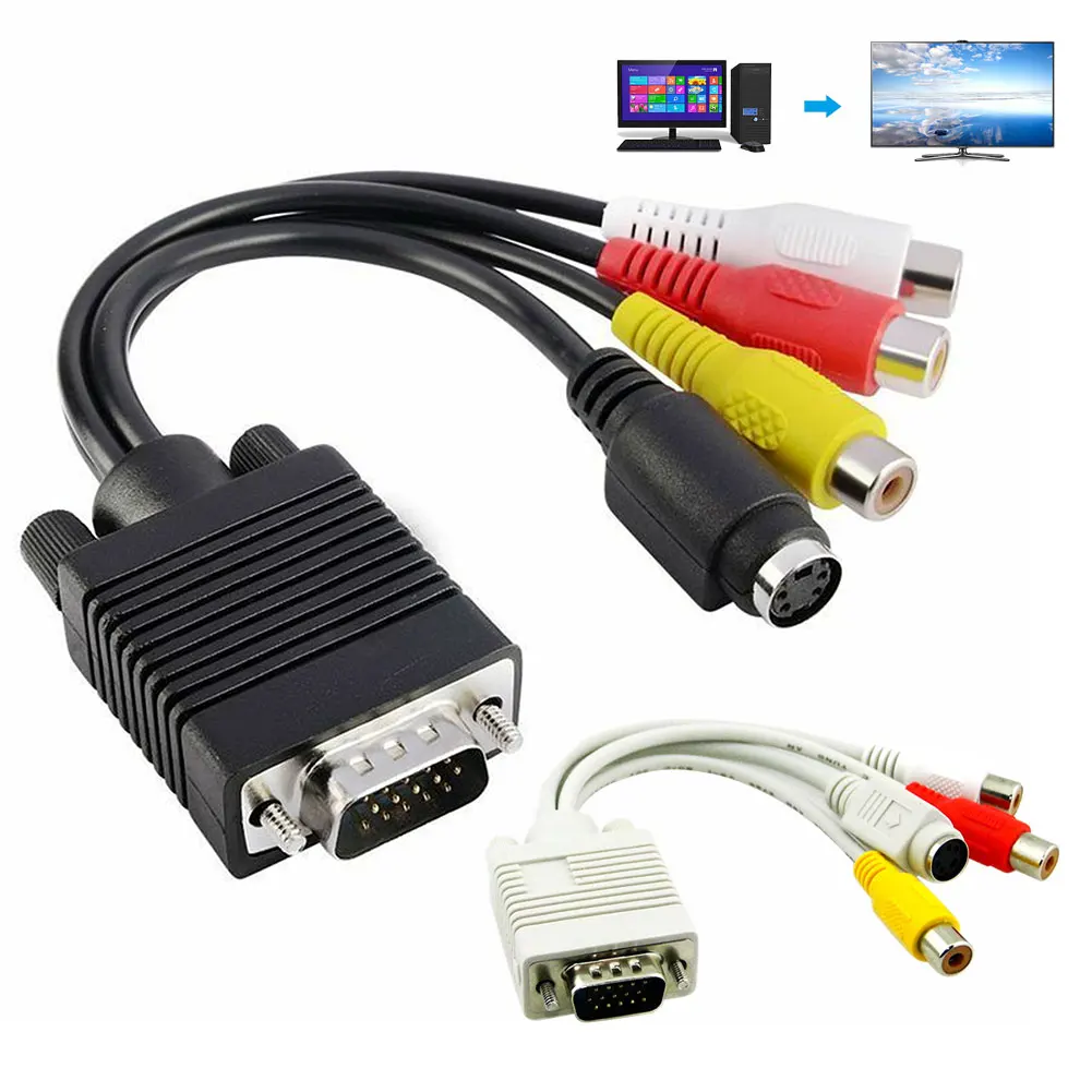 Высококачественный Черный Белый ПК VGA SVGA в S Video 3 RCA композитный HD AV ТВ выход