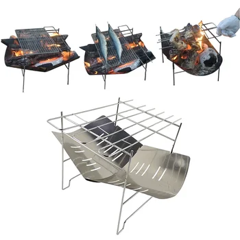 

2-in-1 Portable Folding Wood Stove Burner Multifunctional Folding Barbecue Charcoal Stove Ultralight For Outdoor Camping