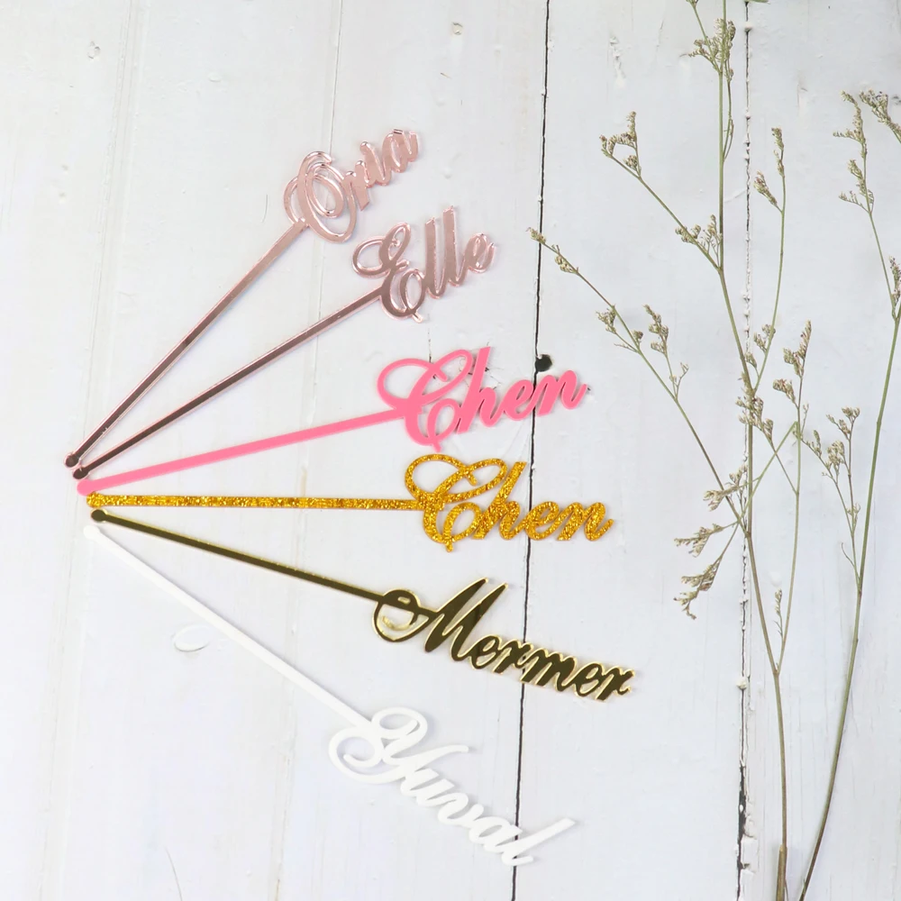 Personalized swizzle sticks last name Birthday Bridal shower Custom Mirror Gold Drink stirrers stir stick wedding Party Decor (2)