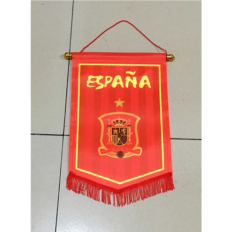 

2018 Football World Cup Spain National Football 36cm*23cm Size Double Sides Christmas decorations Hanging Flag Banner Gifts