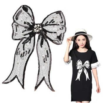 

Large Bow Tie Sequin Beaded Embroidery Patches for Clothing Sew on Clothes T-shirt Appliques Badge Stripe Sticker Accessories