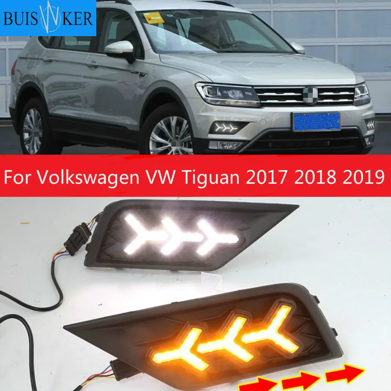 

1 пара автомобильный светильник для Volkswagen VW Tiguan 2017 2018 2019 DRL Дневной светильник с желтым сигналом поворота противотуманная фара