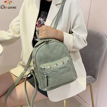 

DORANMI Diamond Lattice Small Backpack Women's Schoolbags 2020 Hot Rivet Mini Backpacks Female Rucksack Solid Mochila Bag BB596