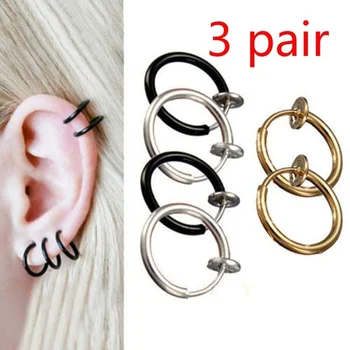 Celeb 3 pair Fake Nose Lips Ring Spring Clip Hoop Earring Unisex Piercing Septum