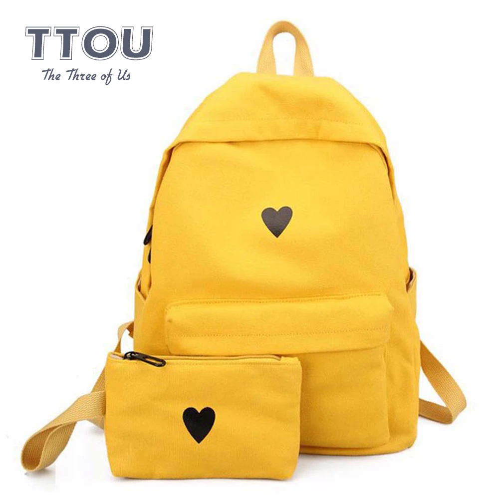 TTOU Fashion Heart Printing Backpack Korean Style Casual Canvas Students holiday Bags Quality college school Laptop |