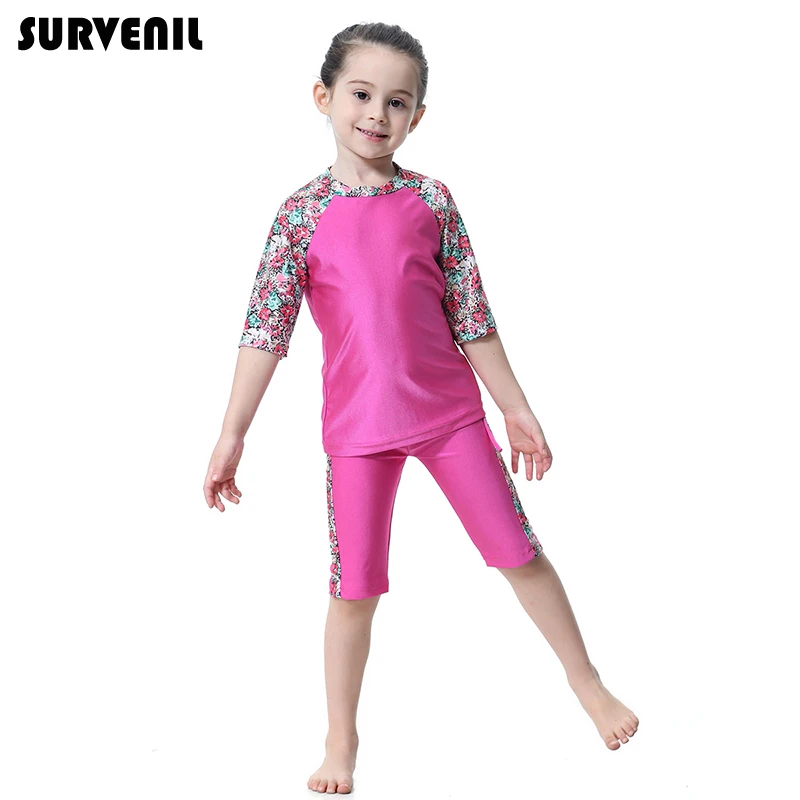 

girls swimwear toddler swimsuits for girls half sleeve modest muslim kids bathing suits Arab burkinis Islamic Beachwear Clothes