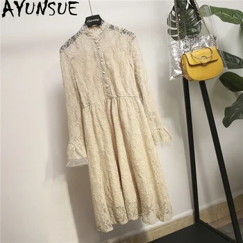 

AYUNSUE Plus Size Dress Women Spring Summer Lace Dress Elegant Long Sleeve Party Dresses Korean Black 5xl Vestido Midi KJ4093