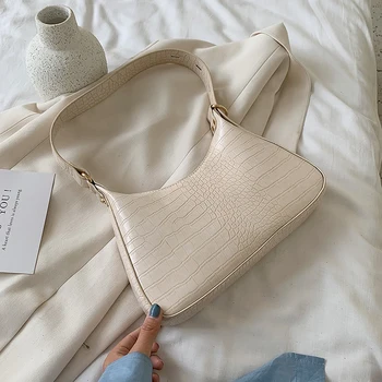 

Small PU Leather Armpit Bags For Women 2020 Elegant Shoulder Handbags Female Travel Lady Fashion Stone Pattern Hand Bag