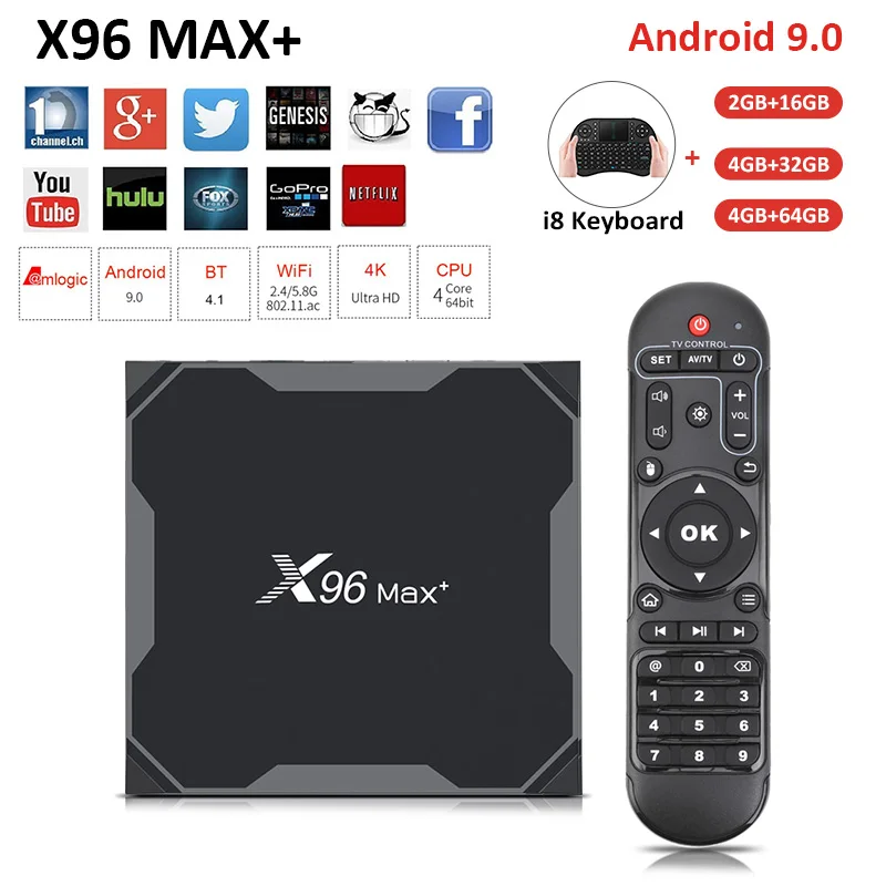X96 Max Plus Android 9 0 Смарт ТВ коробка объемом памяти 4 Гб/64 ГБ BOX Amlogic S905X3 H.265 4K 2 4G 5g WiFi