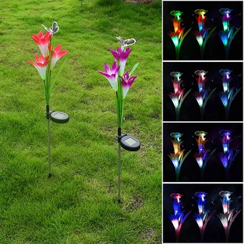 

Lawn Lamp Solar Garden Light No Wires Yard Path LED Lamp Lily Flowers Lamp Stainless Steel Light Landscape Pathway Decoration