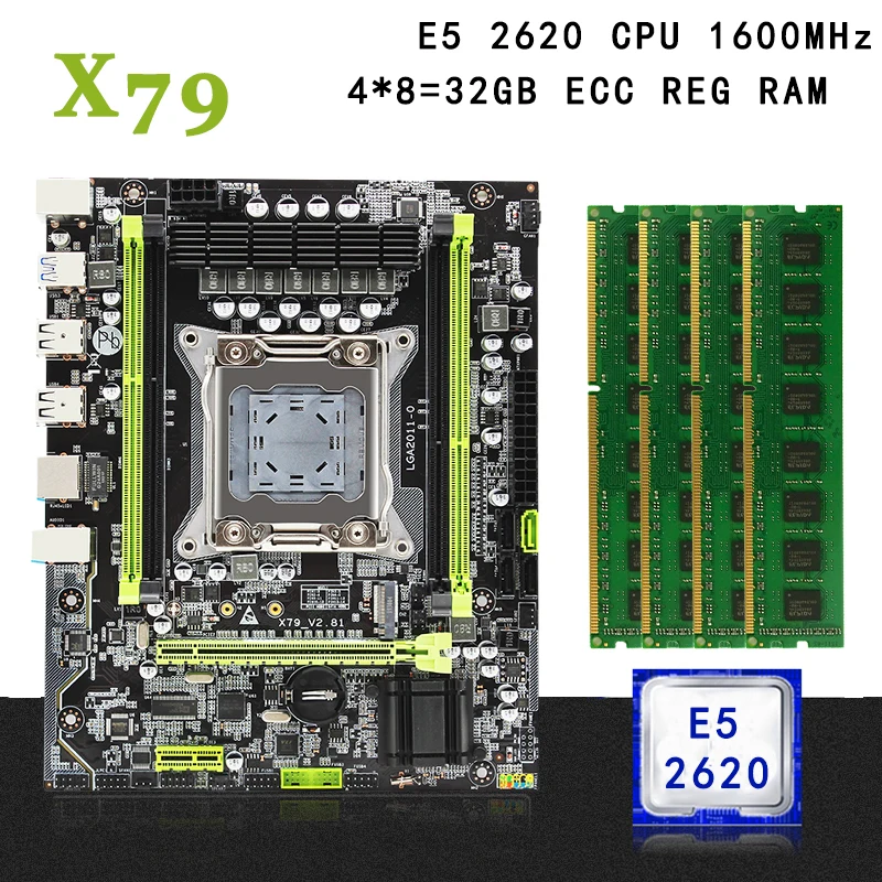 

X79 motherboard set LGA2011 kit with 1600MHz DDR3 ECC REG memory 2*8GB(16GB) Intel Xeon E5 2620 CPUMATX NVME M.2