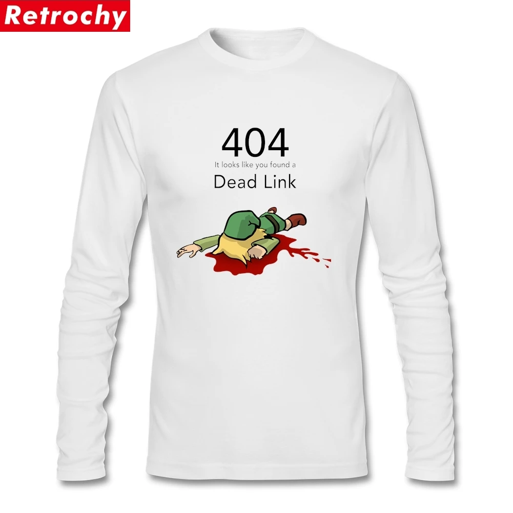 Error 404 Zelda Dead Link Футболка Мужская рок одежда для молодежи с длинным рукавом натуральный хлопок вырез лодочкой - Цвет: Белый