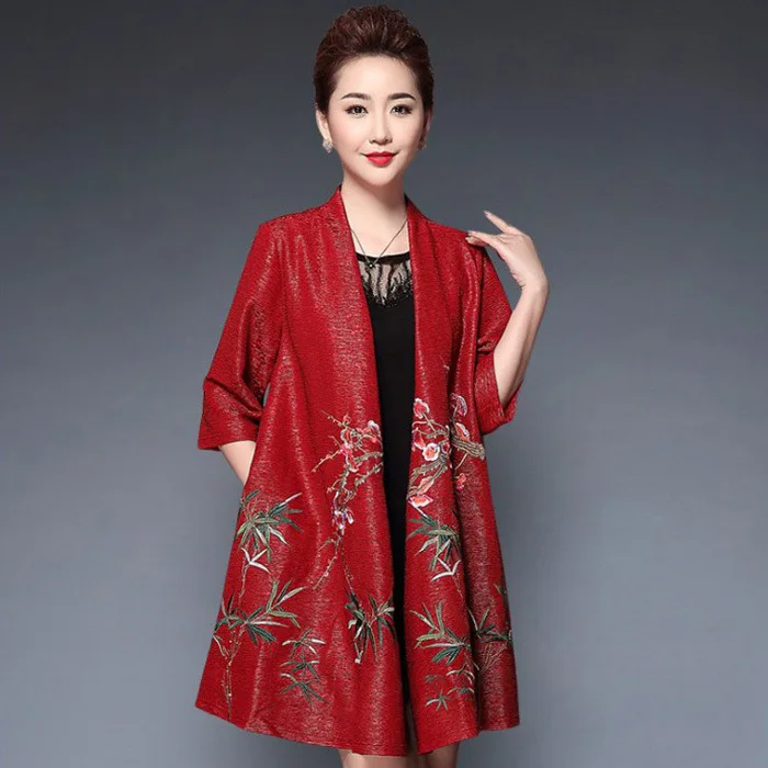 

. Middle-aged WOMEN'S Dress Spring Autumn Winter Marriage Formal Dress Plum Mom-Plus-sized Shawl Coat Middle-aged Trench Coat