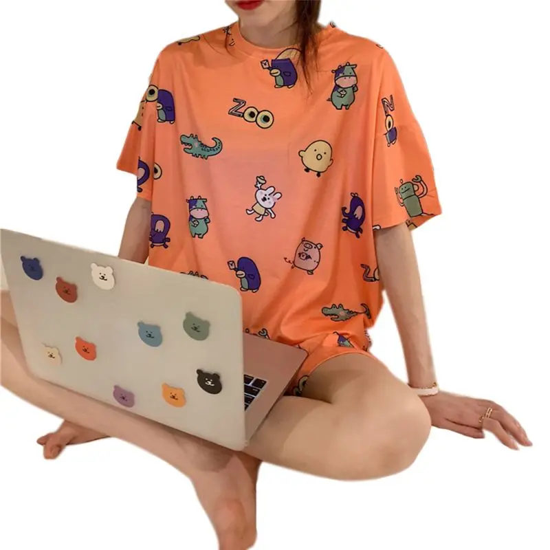 Женский пижамный комплект из 2 предметов с коротким рукавом свободная одежда для