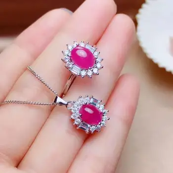 

Real Natural Ruby jewelry set Natural Real Ruby925 sterling silver 1pc pendant,1pc ring