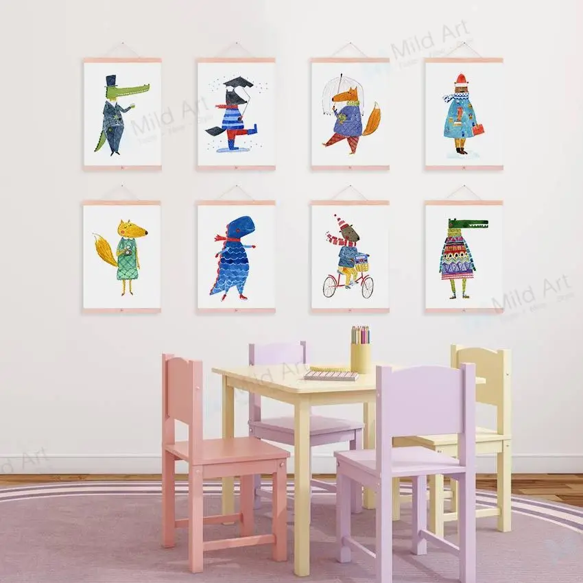 

Mild Art Watercolor Simple Cute Animal CHILDREN'S Room Solid Wood gua zhou hua Decoration Scroll Paintings a Generation of Fat
