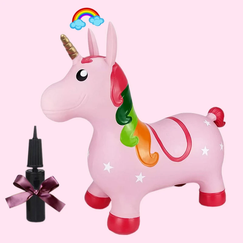 Tolva de unicornio rosa para niños y niñas, juguete inflable de Animal hinchable para montar en casa, caballo, Hopper, (bomba incluida)