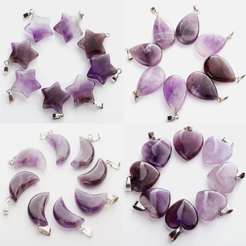 

Fubaoying Natural Raw Amethysts Moon Crystal Pendant Men Stone Necklace Beads Pendants 50pcs Lot DIY Charms For Jewelry Making