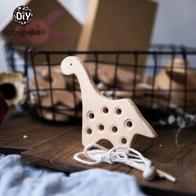 Wooden Kindergarten Mouse Threading Board Lacing Beech Wooden Sewing Toys Dinosaur Button Beaded Blocks For Boys Girls Products 4