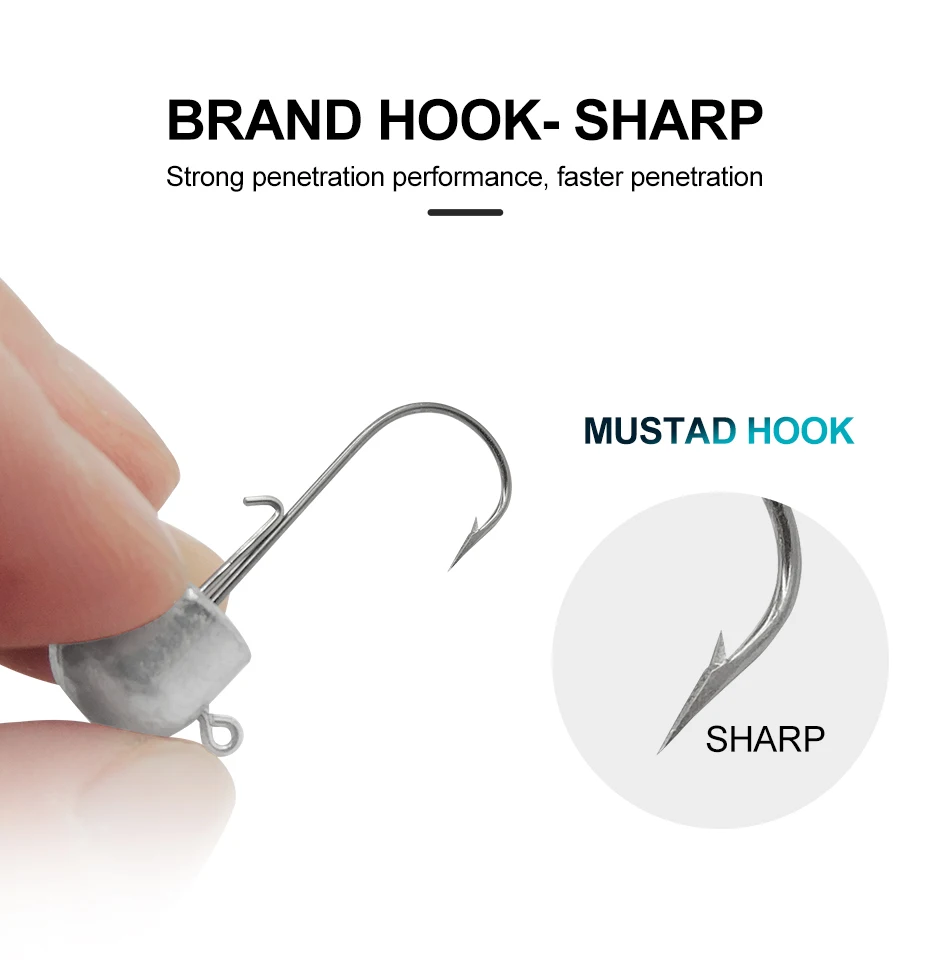 ESFISHING Pesca Ned Rig Haken Jigkopf 1,5g 2g 3g 5g 6g 10g 14g 18g Mustad Haken für Weichköder-Angeln – Detail 3