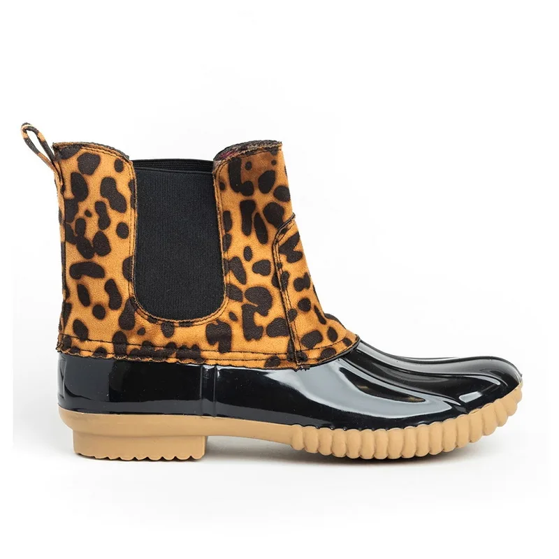 

Women Shiny Short Ankle Boots Ladies Rain Booties Slip On Chelsea Booties Leopard Leather Women Shoes Waterproof Autumn Winter