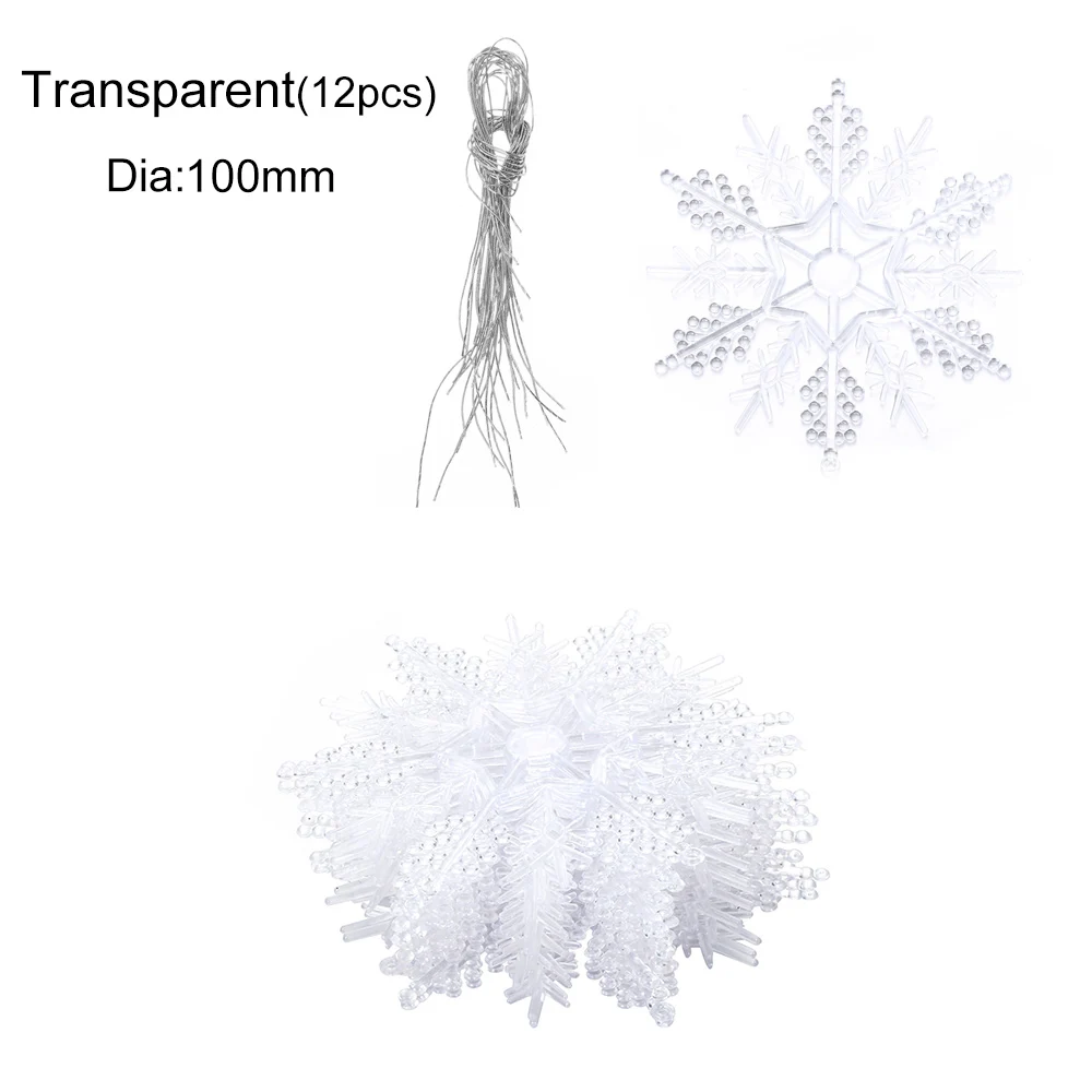 12 шт. очаровательные 7,5/10 см Золотые снежинки для рождества, Белые Рождественские елочные украшения, вечерние рождественские украшения, домашний декор - Цвет: clear 100mm