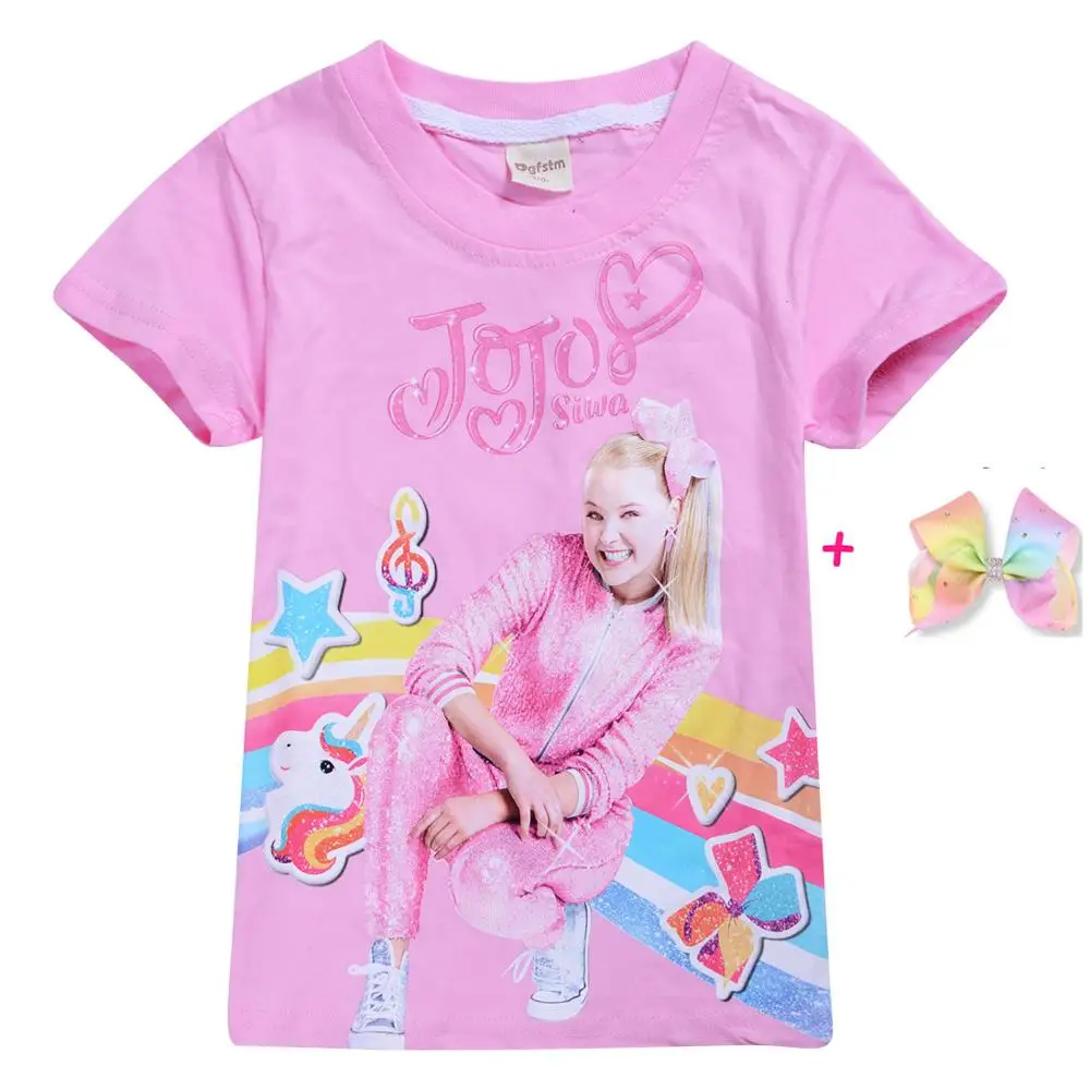 pink colorful New Girl Kid Jojo Siwa T shirt Children Summer Autumn Short Sleeve Cotton T-shirt Tops Tee Baby Toodler Casual Home Wear Clothes - Цвет: pink colorful