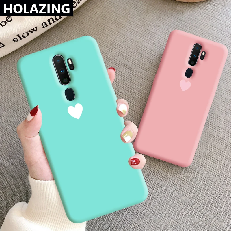 

for OPPO A9 2020 A5 A3S A7 AX7 AX5S Case Candy Heart Matching Color Soft Silicone Cover Coque Funda