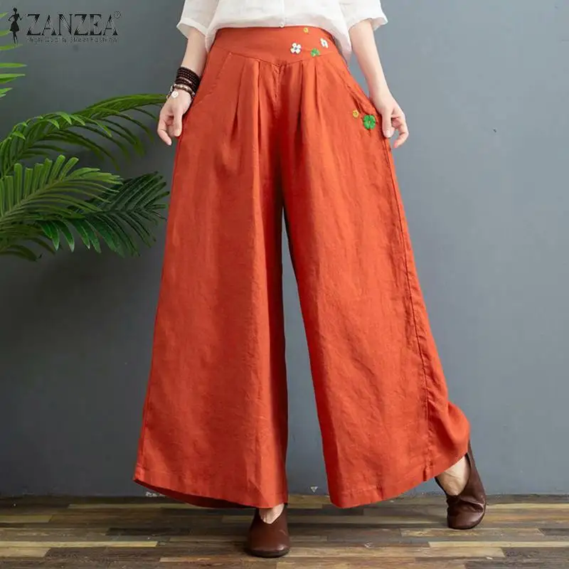 Plus Size Pockets Vintage Solid Pants 