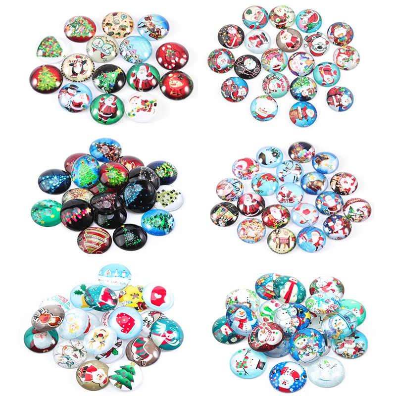 

20pcs 8 10 12 20 25mm Merry Christmas Mixed Santa Claus Snowman Round Photo Glass Cabochon Demo Flat Back DIY Making Findings