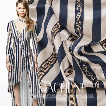 

Brand Customized Stripe Printed 140cm 22Momme 94%silk 6%spandex Elastic Charmeuse Fabric for Dress Diy Sewing Free Shipping New