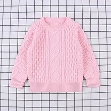 Детский вязаный свитер для маленьких девочек и мальчиков; пуловер; однотонные топы с вышивкой; одежда; свитер с рисунком; милый розовый свитер для малышей