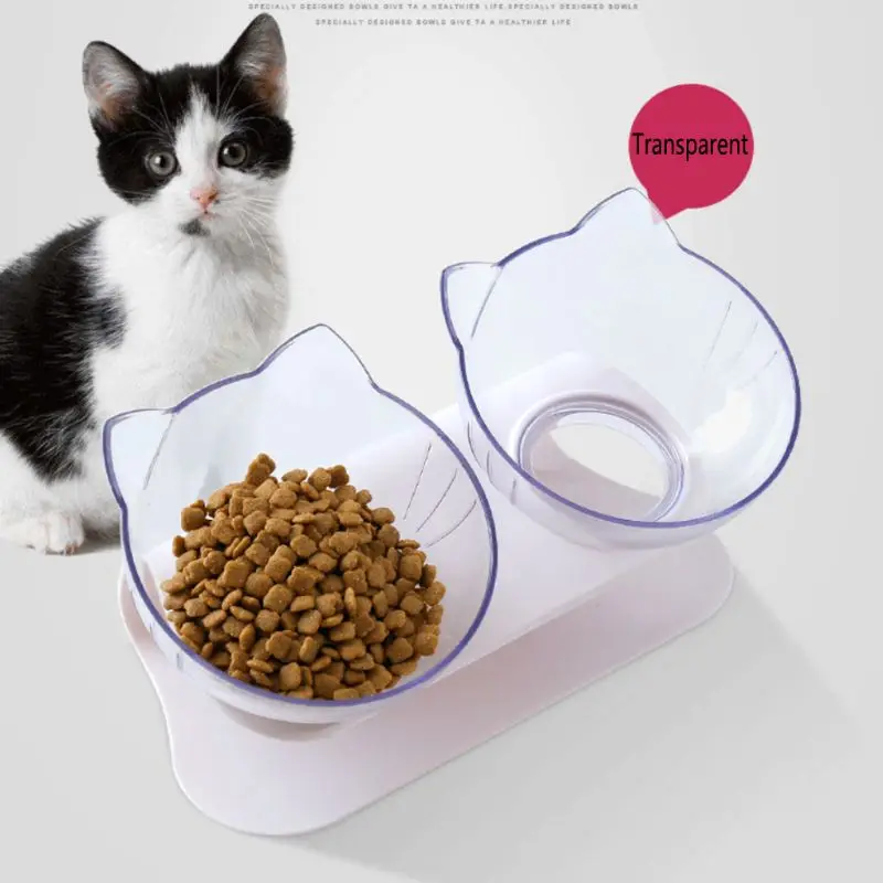 Pet Регулируемая наклонная миска для кошек и собак контейнер для воды для кормления один двойной миски Прозрачная форма кошачьих ушей E65B