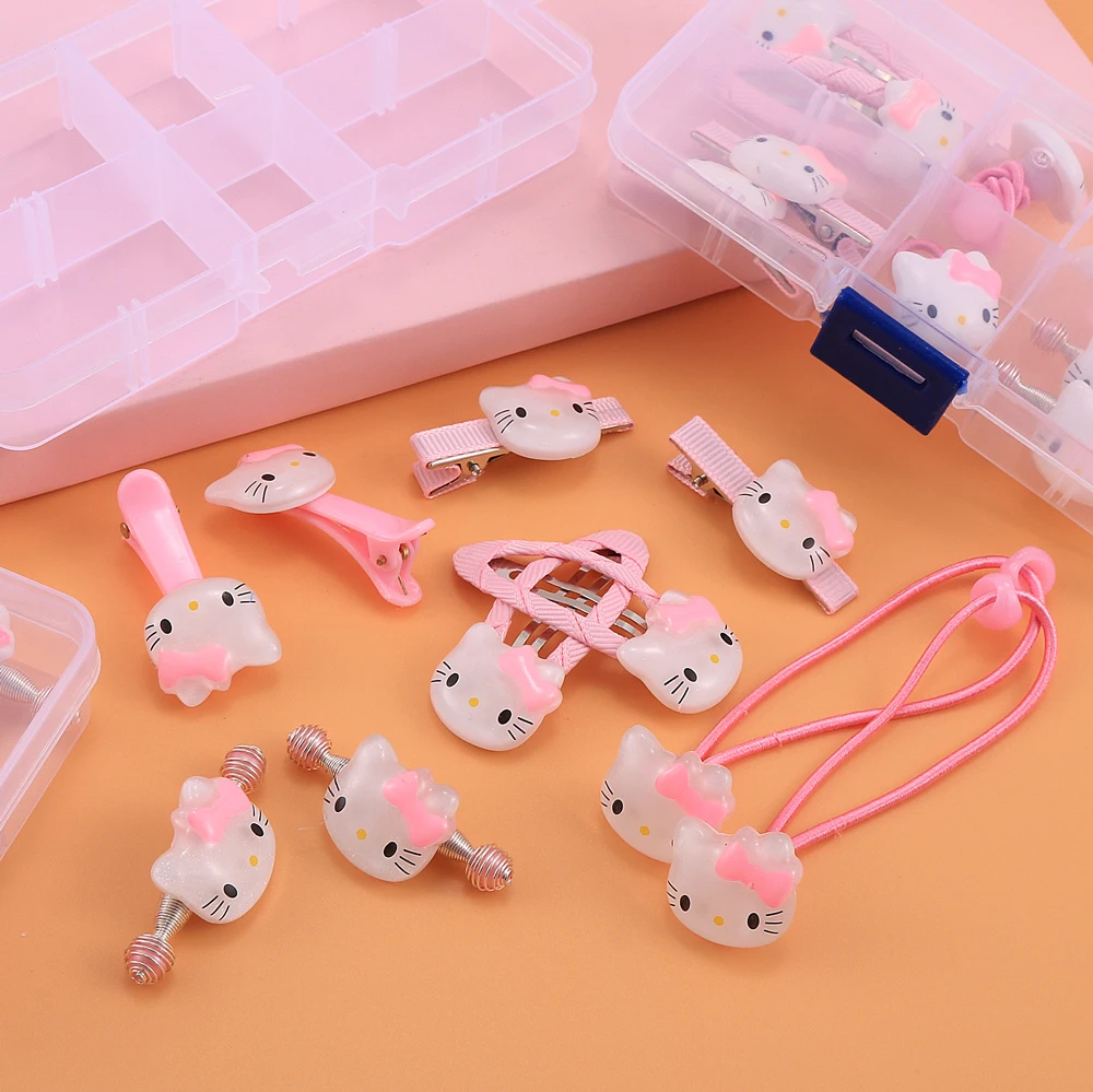 Милые детские аксессуары для волос hello kitty, набор эластичных резинок для волос с кроликом и медведем, заколки для волос, заколки с коробкой для хранения, лидер продаж