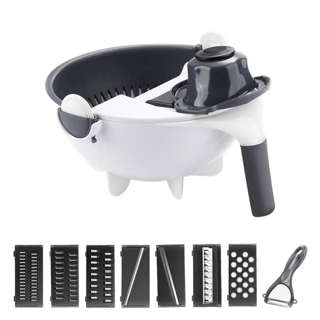 Multifunctional Rotate Vegetable Cutter With Drain Basket Kitchen Veggie Fruit Shredder Grater Slicer