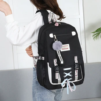 

School Bags For Girls Oxford Backpack Large Capacity School Backpacks Harajuku Style Elegant Multi Colors Usb Interface Bandage